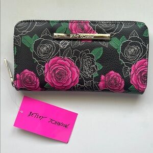 NWT Betsey Johnson • Black and Pink Floral Wallet